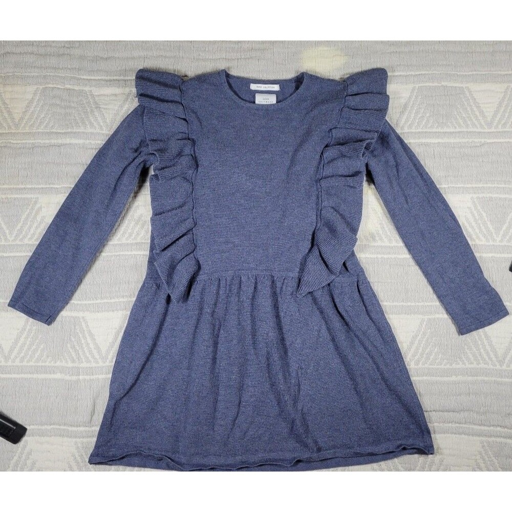 ZARA Girls Knit Ruffle Sweater‎ Dress Blue Size 7 (122 cm) – Winter Collection